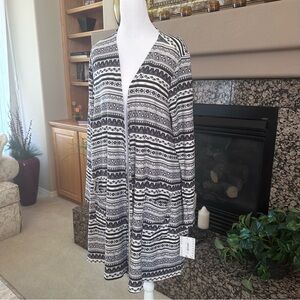 LuLaRoe Caroline Open Front Cardigan Black & White Geometric L size 14-16 NWT